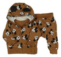 2Set - hnědá melírovaná propínací mikina s Mikey a kapucí + tepláky H&M