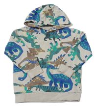 Světlešedobéžová oversize mikina s dinosaury a kapucí KIDS