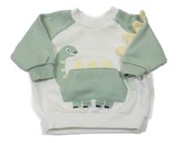 Bílo-světlekhaki mikina s dinosaurem a kapsou PRIMARK