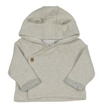 Světlebéžovo/šedá melírovaná zavinovací propínací teplá mikina s kapucí s oušky the little white company