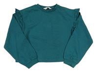 Tmavozelená crop mikina s volánky H&M