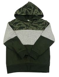 Khaki-šedá mikina s dinosaury a kapucí H&M
