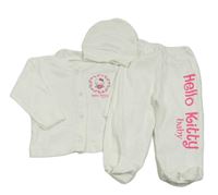 3set - Bílé propínací triko s Hello Kitty + polodupky a nápisem + čepice