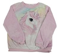 Růžovo-barevná chlupatá mikina s jednorožcem H&M