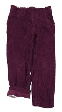 Vínové manšestrové podšité kalhoty