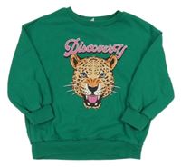 Zelená mikina s levhartem Shein