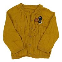 Medový propínací svetr s květy Tu