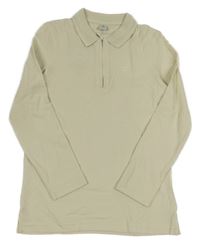 Nové - Béžové žebrované polo triko s výšivkou Tu