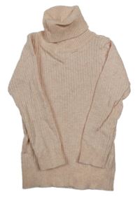 Světlerůžový melírovaný žebrovaný svetrový rolák Next