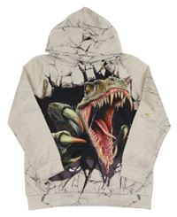 Béžová mikina s dinosaurem a kapucí