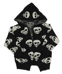 Černý svetrový cardigan s lebkami a kapucí Shein
