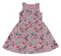 Růžové květované bavlněné šaty s listy Kiki&Koko