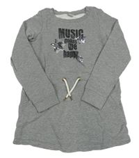 Šedá melírovaná tepláková šatová tunika s hvězdami z flitrů a nápisem Pocopiano