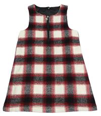 Béžovo-černo-červené kostkované vlněné šaty F&F