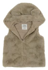 Hnědá kožešinová podšitá vesta s kapucí F&F