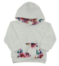 Bílá lehká mikina s květy a kapucí