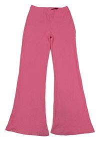 Růžové žebrované flare lehké kalhoty River Island