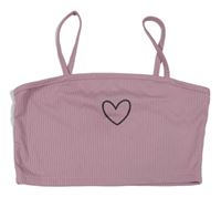Starorůžový žebrovaný crop top se srdcem Shein
