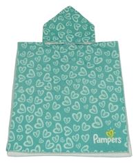 Zelené osuškové pončo se srdíčky a kapucí Pampers
