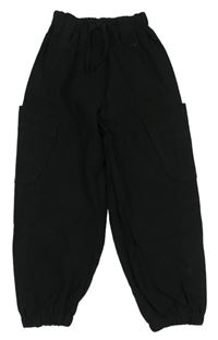 Černé cuff cargo plátěné kalhoty Zara