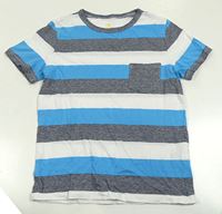 Modro-šedo-bílé pruhované tričko s kapsou H&M