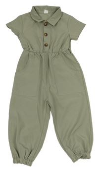 Khaki lehký kalhotový overal s límečkem shein
