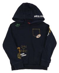 Tmavomodrá mikina s nápisy a kapucí S. Oliver