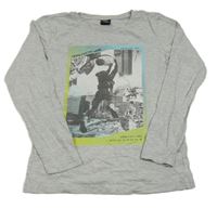 Šedé melírované triko s potiskem Chapter young