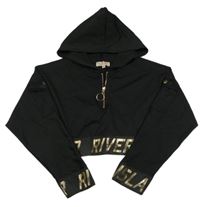 Černá crop sportovní mikina s logem a kapucí River Island