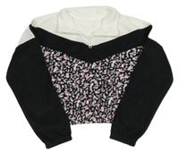 Černo-bílá crop fleecová mikina s leopardím vzorem Nutmeg