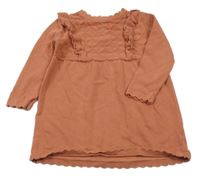 Broskvové svetrové šaty s volánky Tu