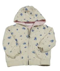 Smetanová propínací mikina s modrými květy a kapucí F&F