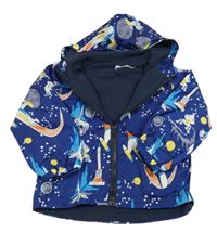 Tmavomodrá šusťáková jarní bunda s vesmírem a kapucí 