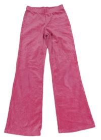 Růžové sametové flare tepláky H&M