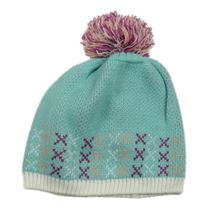 Zelená vzorovaná pletená čepice s bambulí 