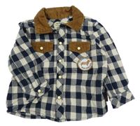 Tmavomodro-smetanová kostkovaná košile s kapsami a nášivkou Original Marines 