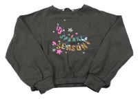 Tmavošedá oversize mikina s nápisem z flitrů V by Very