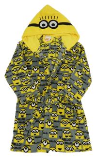 Šedo-žlutý chlupatý župan s Mimoni a kapucí 