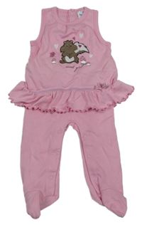 Světlerůžové dupačky s veverkou a volánkem Topomini