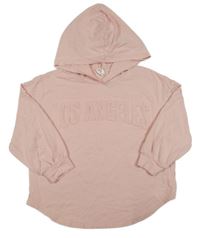 Světlerůžové triko s nápisem a kapucí shein