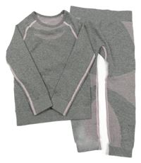 2 set - šedo-růžové thermo triko + thermo kalhoty Lupilu