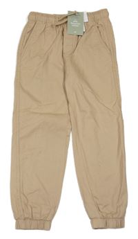 Béžové plátěné podšité jogger kalhoty H&M