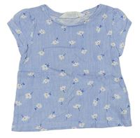 Modro-bílé pruhované tričko s květy H&M