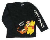 Černé melírované triko s Pú a Tygrem zn. Disney
