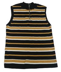 Černo-bílo-béžový pruhovaný úpletový top se zipem River Island