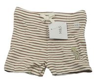 Bílo-hnědé pruhované žebrované kraťasy s medvědem M&S