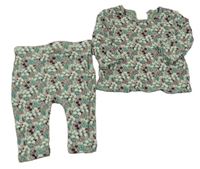 2set - Mintové květované žebrované triko + žebrované květované legíny Matalan