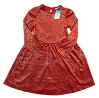 Červeno-zlaté puntíkaté třpytivé sametové šaty Matalan