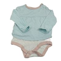 Světlemodro-šedo-růžové body s našitým puntíkatým trikem Impidimpi