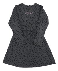 Antracitovo-černé puntíkaté šaty s nápisem George